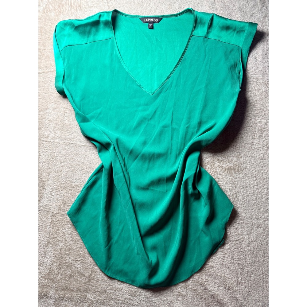 Express Womens Green Cap Sleeve Top Size Medium Office Siren Layering 2000s